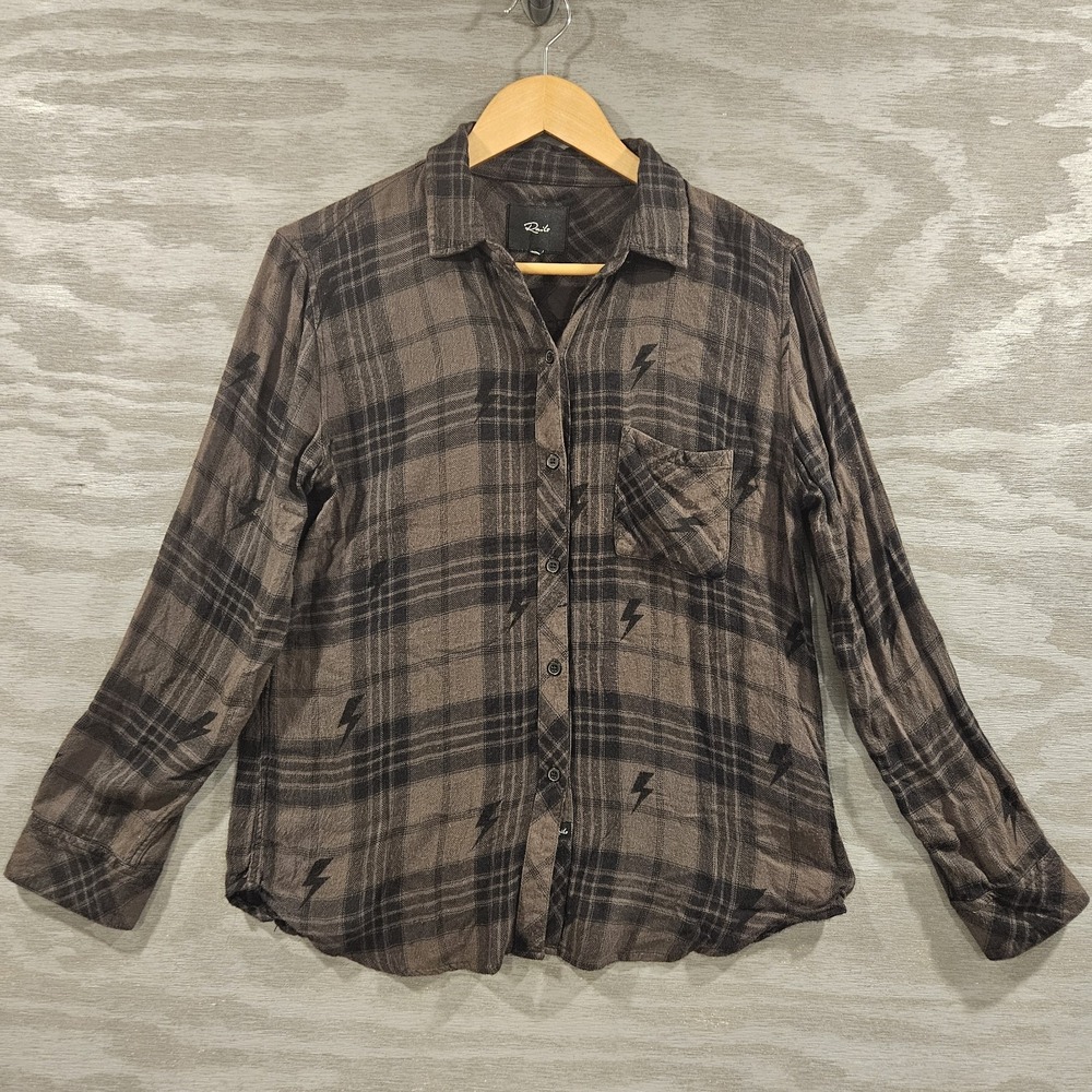 Rails Hunter Plaid Lightning Bolt Soft Button Up Shirt Olive Green Small